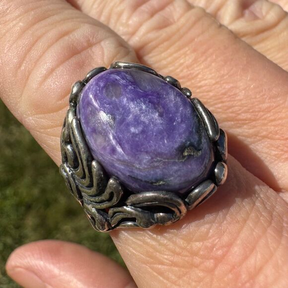 Carolyn Pollack Ring Size 8 Purple Charoite Sterling Silver 925 Filigree Vintage - Picture 7 of 14